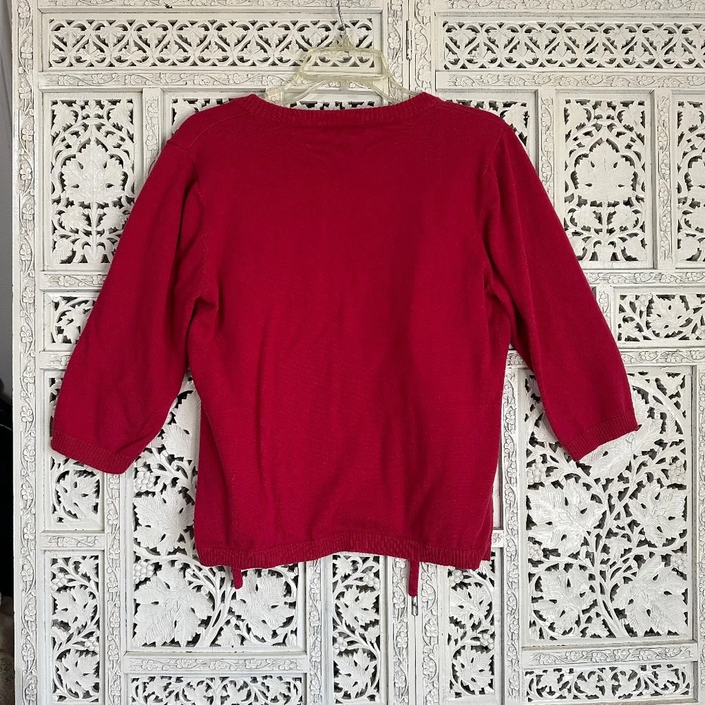 Vintage red tie front preppy cardigan with quarter length sleeves coquette - Picture 5 of 6
